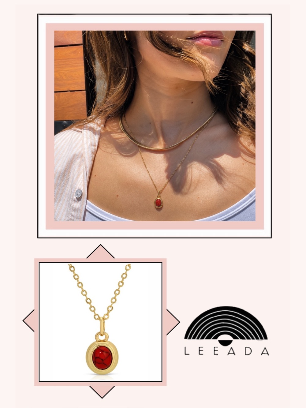 💥🆕💥 LEEADA Oval Gemstone Pendant Necklace